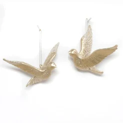 ORN CHAMPAGNE FLYING DOVE 4.5″ & 6″ W/ SILVER GLITTER 2 ASSTD.