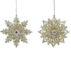 ORN CHAMPAGNE SNOWFLAKE 5″ W/ GLITTER & JEWEL 2 ASST.