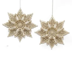 ORN CHAMPAGNESNOWFLAKE 5″ W/ SILVER GLITTER 2 ASSTD.