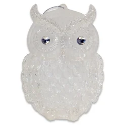 ORN CLEAR FROST OWL 4.25″ W/ GLITTER JEWEL EYES