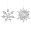 ORN CLEAR FROST SNOWFLAKE 4.75″ & 5″ W/ ICE WHITE GLITTER, 2 ASSTD.