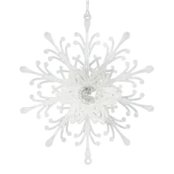 ORN CLEAR FROST SNOWFLAKE 5″ W/ JEWEL & BRIGHT SLV. GLTR.