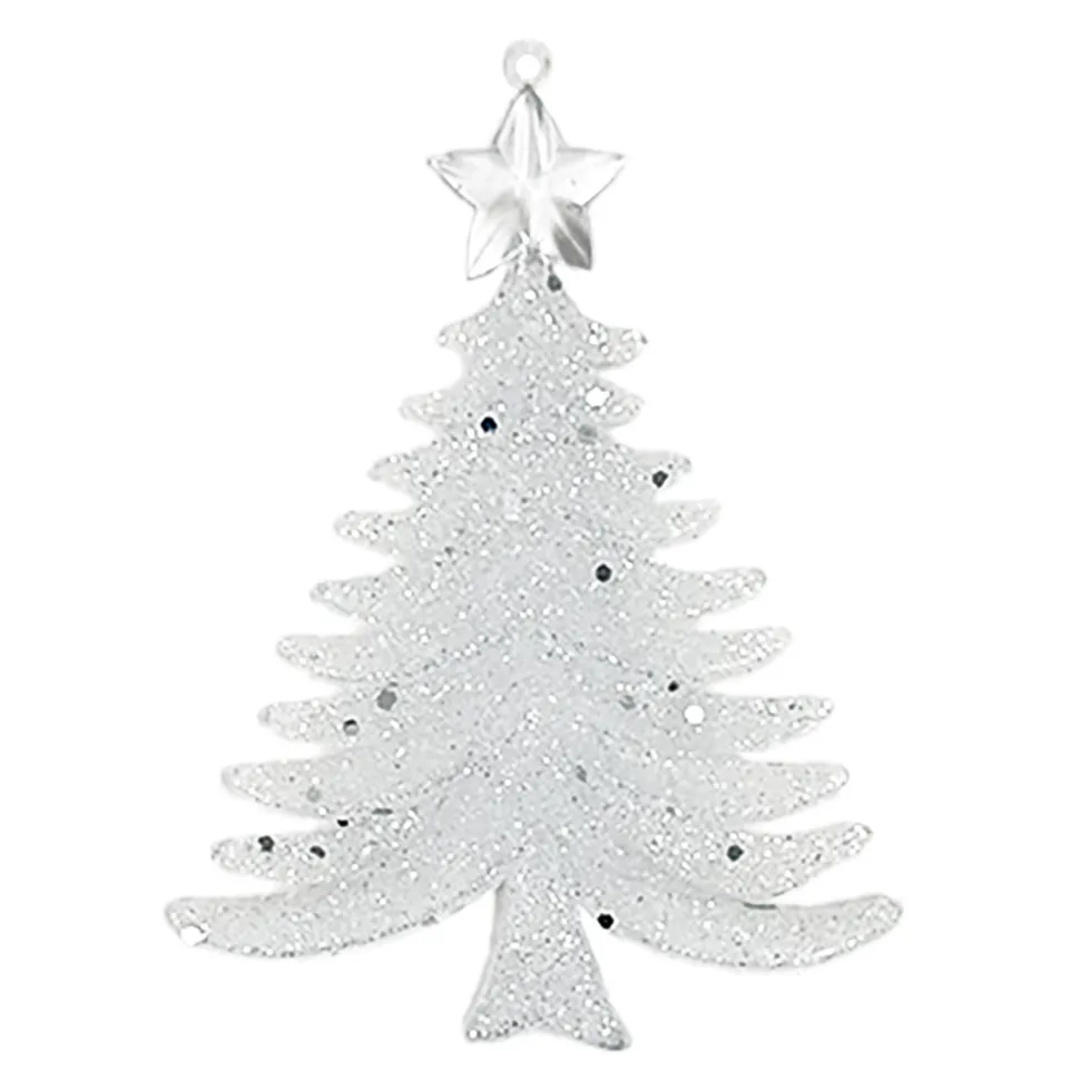 ORN CLEAR FROST TREE W/ STAR 5″ W/ GLTR.