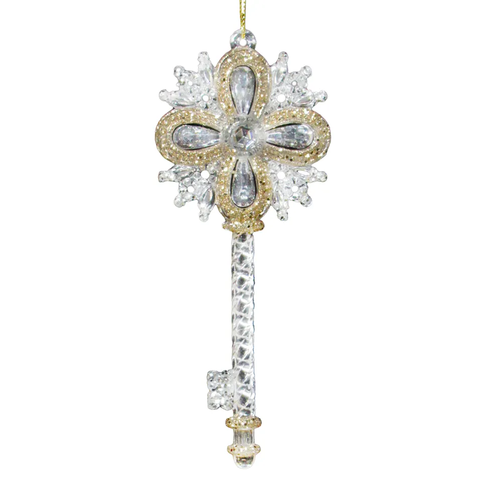 ORN CLEAR GOLD ENGRAVED KEY 5.75″ W/ GOLD & SLV. GLTR
