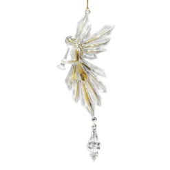 ORN CLEAR GOLD HANGING ANGEL 7.5″ W/ DIAMOND DROP & GOLD GLTR.