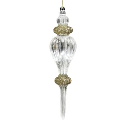 ORN CLEAR GOLD ICICLE DROP 6.25″ W/ GOLD GLTR.