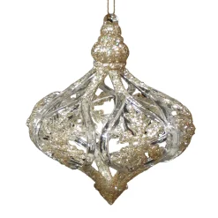 ORN CLEAR GOLD ONION DROP 3.75″ W/ SNOWFLAKE & GOLD GLTR.