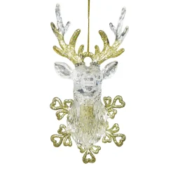 ORN CLEAR GOLD STAG DEAD 6.25″ W/ GOLD GLTR.