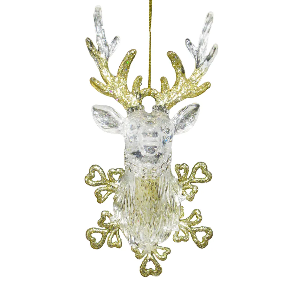 ORN CLEAR GOLD STAG DEAD 6.25″ W/ GOLD GLTR.