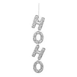 ORN CLEAR “HO HO” STRING 7″ W/ WHITE & SILVER GLITTER