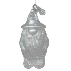 ORN CLEAR PEARL GNOME 4″ W/ ICE WHITE GLITTER