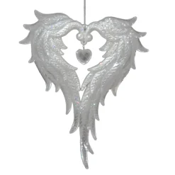 ORN CLEAR PEARL HOLLOW ANGEL WINGS 6.25″ W/ ICE WHITE GLITTER