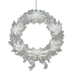 ORN CLEAR PEARL HOLLY WREATH 5.7″ W/ ICE WHITE GLITTER