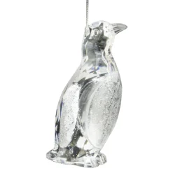 ORN CLEAR PENGUIN 4″ W/ ICE WHITE GLITTER