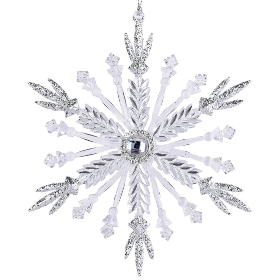 ORN CLEAR SILVER SNOWFLAKE 5.5″ W/ GLITTER
