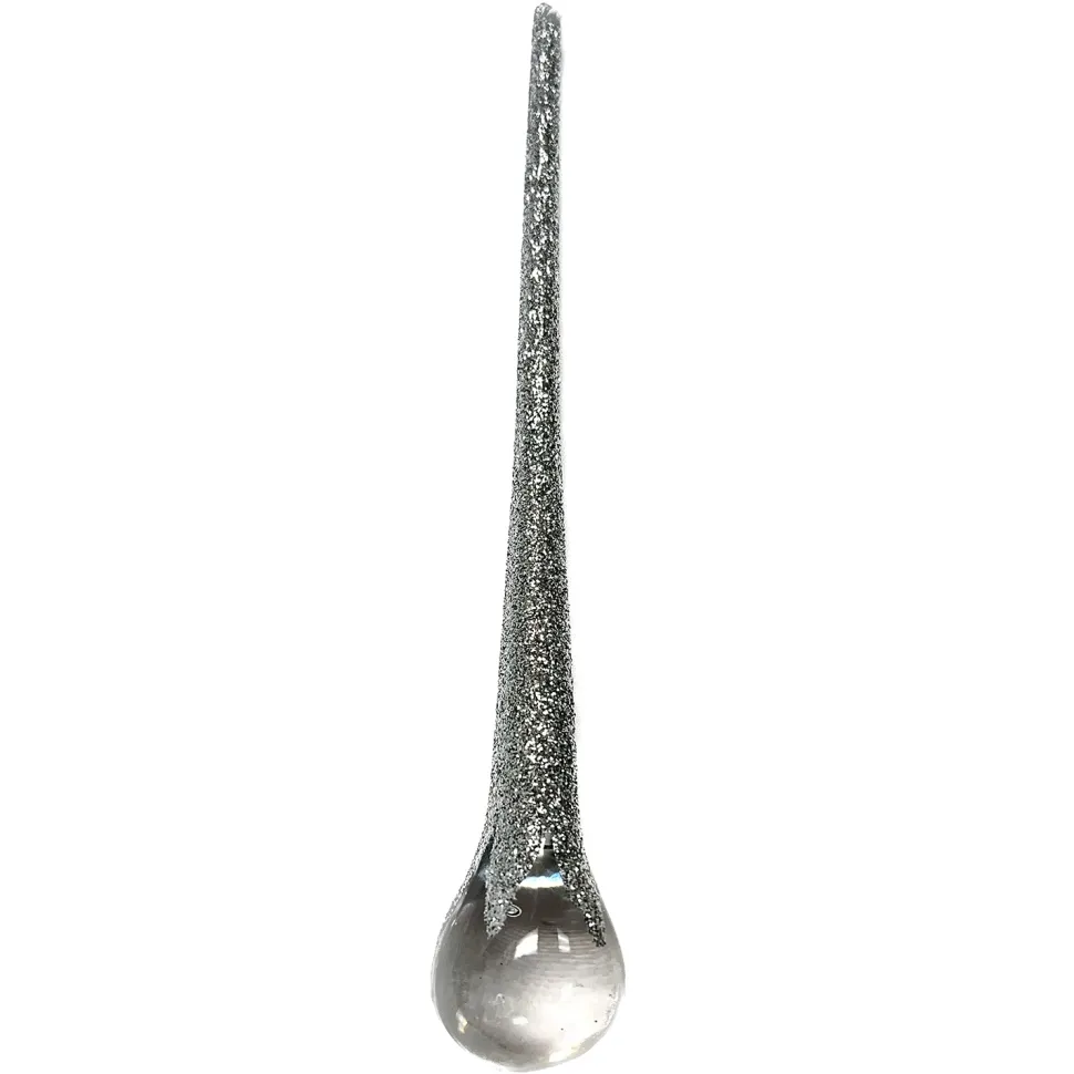 ORN CLEAR SILVER ICICLE DROP 8″ W/ GLITTER