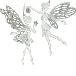 ORN CLEAR/SILVER FAIRY 6″ W/ BRIGHT SLVR GLTR 2/S