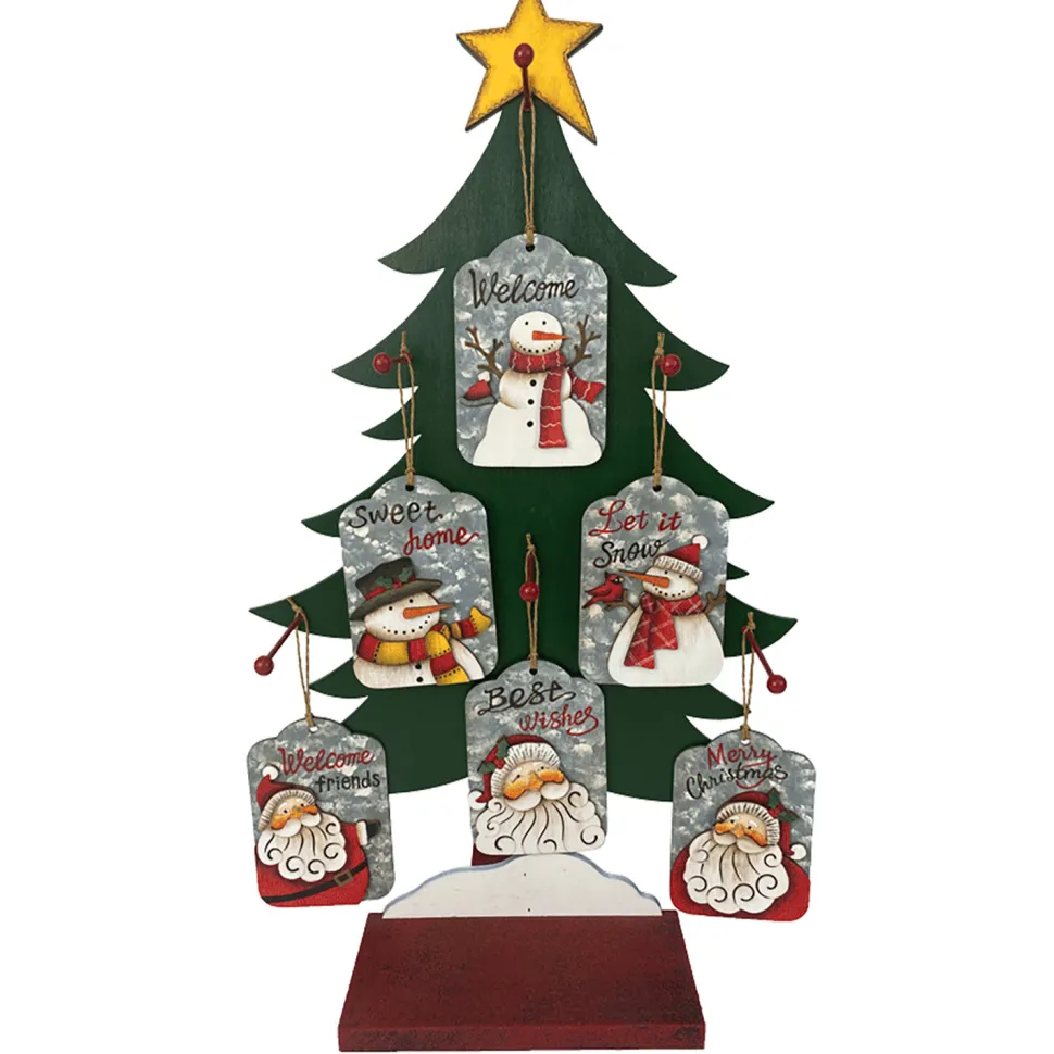 ORN DSP WOODEN SNOWMAN TAGS 5.3″ W/DISPLAY 6/S