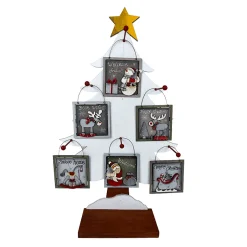ORN DSP WOODEN SQUARE SIGNAGE SANTA/SNOWMAN/REINDEER/SLEIGH 4″ W/TREE DISPLAY 6 ASSTD.