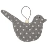 ORN FABRIC BIRD 3.5″ GREY WITH DOTS
