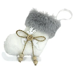 ORN FABRIC BOOT FAUX FUR WHITE 4″ W/ REINDEER