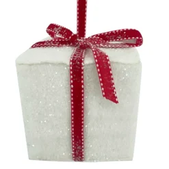 ORN FABRIC GIFT BOX 3.5″x3.5″ RED/WHITE FROSTED/GLITTER