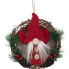 ORN FABRIC GNOME IN WREATH 6″ RED/ GRN PLAID SHIRT & PINE NEEDLE W/ BERRIES