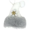 ORN FABRIC HAT FAUX FUR WHITE 4″ W/ SNOWFLAKE