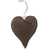 ORN FABRIC HEART 6″ BROWN W/ FEATHER
