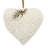 ORN FABRIC HEART 4.5″ CREAM/GOLD W/ FEATHER