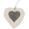 ORN FABRIC HEART 4.5″ IVORY FUR W/ GRAY HEART