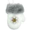 ORN FABRIC MITTEN FAUX FUR WHITE 4″ W/ SNOWFLAKE