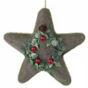 ORN FABRIC STAR 6.75″ FELT MOSSY GREEN FELT W/ WREATH