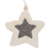 ORN FABRIC STAR 5″ IVORY FUR W/ GRAY STAR