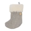 ORN FABRIC STOCKING 4.5″ GREY W/ FUR TRIM