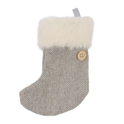 ORN FABRIC STOCKING 4.5″ GREY W/ FUR TRIM