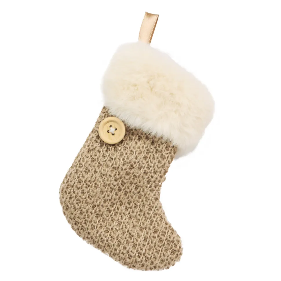ORN FABRIC STOCKING FUR CUFF 5″ BROWN/NATURAL W/ BUTTON