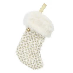 ORN FABRIC STOCKING FUR CUFF 5″ IVORY/GOLD W/ BUTTON
