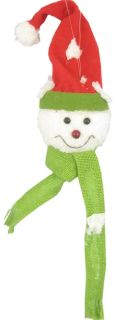 ORN FABRICSNOWMAN HEAD 6″ W/ SANTA HAT / SCARF