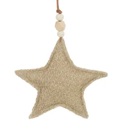 ORN FABRICSTAR 5.5″ BROWN/NATURAL W/ BEADS