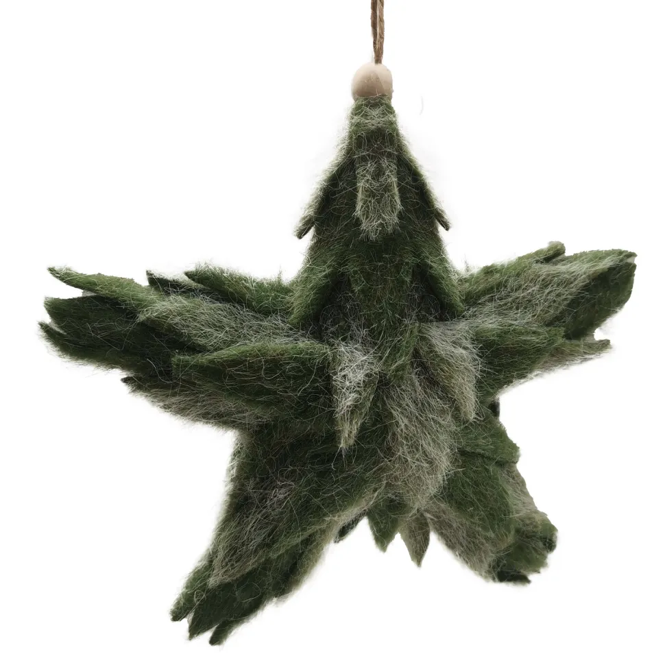 ORN FELT STAR GREEN 7.5″ FROSTED LOOKED