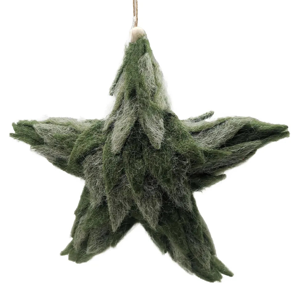 ORN FELT STAR GREEN 11″ FROSTED LOOKED