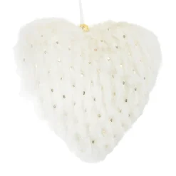 ORN FUR HEART 4″ IVORY/GOLD