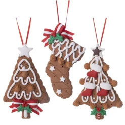ORN GINGERBREAD RESIN 5″ XMAS TREEx2 & STOCKING 3/S