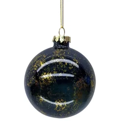 ORN GLASS BALL 3″ BLACK SHINY W/ GOLD SPRINKLE