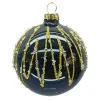 ORN GLASS BALL 3″ BLACK SHINY W/ GOLD GLITTER