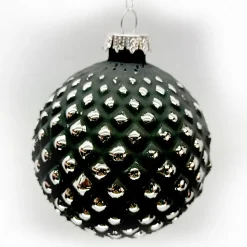 ORN GLASS BALL 3″ BLACK- SILVEREMBOSSED DIAMOND PATTERN