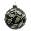 ORN GLASS BALL 3″ BLACK W/ GOLD LEAF