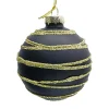 ORN GLASS BALL 3″ BLACK W/ GOLD GLITTER CIRCLES