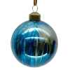 ORN GLASS BALL 3″ BLUE BARBLE W/ GOLD